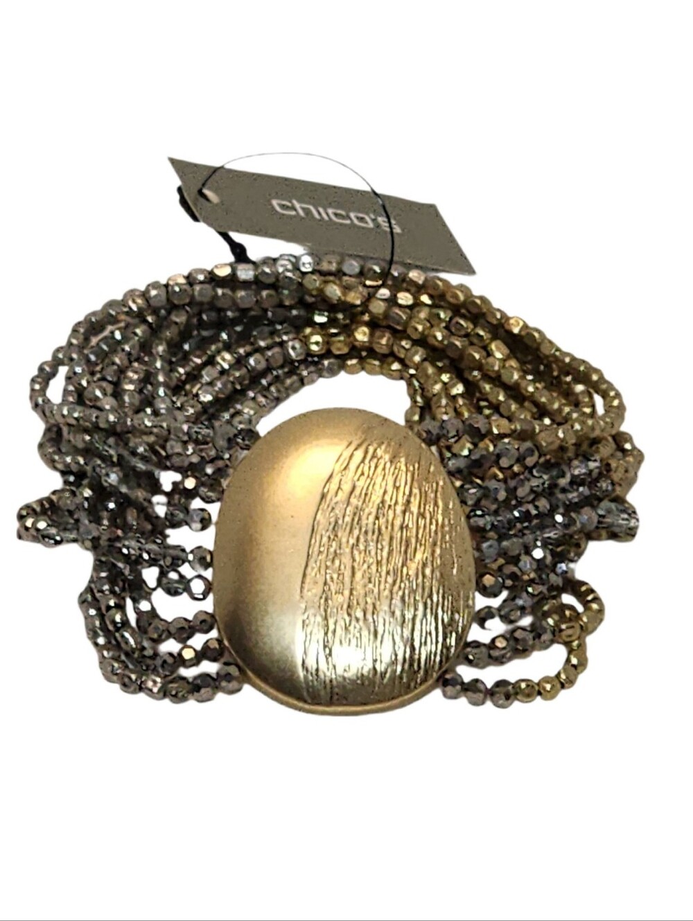 Chico's Goldtone and Silvertone Multistrand Quince Beaded Stretch Bracelet NWT - Picture 3 of 3